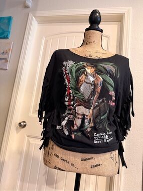 Attack on Titan Captain Levi Upcycled Fringe Shirt – Medium